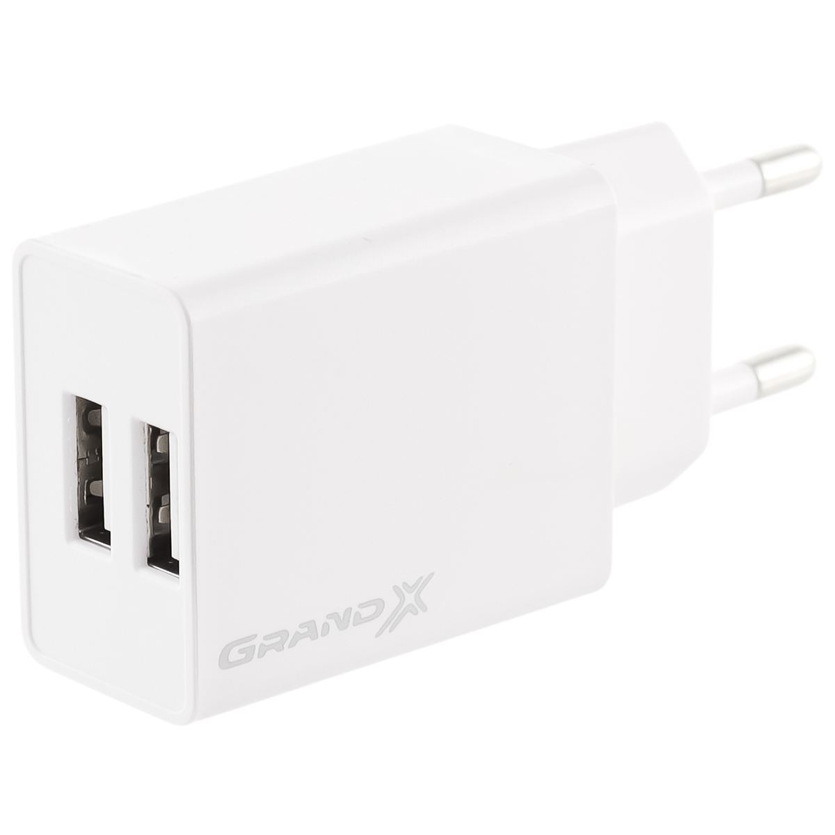 Адаптер для зарядки мережевий Grand-X CH-15W 2 USB білий (122109