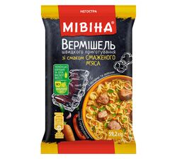 Вермішель швидкого приготування негостра Мівіна зі смаком Смаженого м'яса з овочами та зеленню 59,2 г
