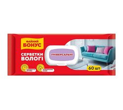 Серветки вологі для прибирання універсальні ФАЙНИЙ БОНУС з клапаном 60 шт/уп