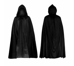 Плащ чорний, довгий Halloween з капюшоном