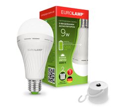 Лампа LED акумуляторна EUROLAMP 9Вт E27 яскраве світло 4500К