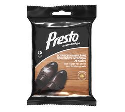Серветки вологі для чищення взуття та виробів зі шкіри Presto Clean 15 шт/уп