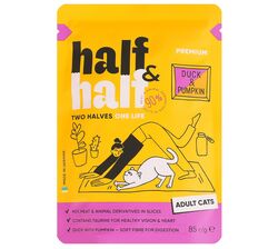Корм для котів Half&Half з качкою та гарбузом в соусі, пауч 85 г