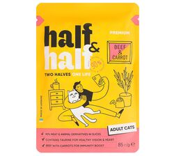 Корм для котів Half&Half з яловичиною та морквою в желе, пауч 85 г
