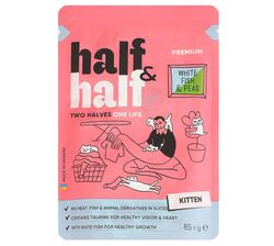 Корм для кошенят Half&Half з білою рибою та горохом в желе, пауч 85 г