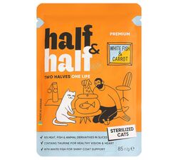 Корм для стерилізованих котів Half&Half з білою рибою та морквою в соусі, пауч 85 г