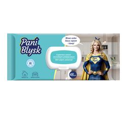 Серветки вологі для прибирання універсальні Pani Blysk з клапаном 48 шт/уп