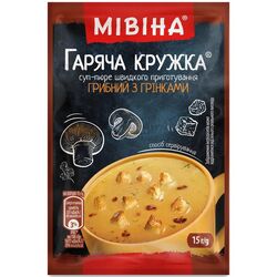 Суп-пюре швидкого приготування Мівіна Гаряча кружка смак грибів з грінками 15 г
