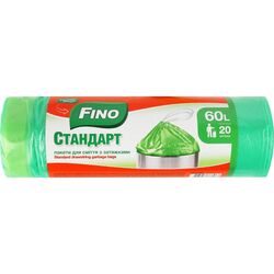 Пакети для сміття FINO Стандарт з затяжкою зелені 60 л, 20 шт/рул.