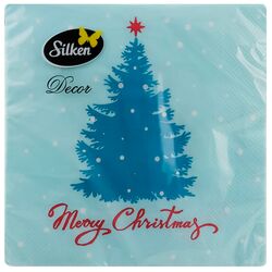 Серветки паперові Silken Ялинка та сніговички 3 шари 33х33 см, 18шт/пач