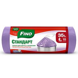 Пакети для сміття FINO Стандарт з затяжками фіолетові 35 л 15 шт/рул