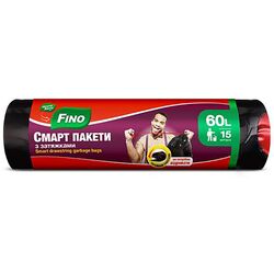 Пакети для сміття FINO Міцні з затяжками чорні 60 л 15 шт/рул