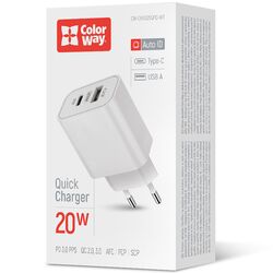 Адаптер для зарядки мережевий ColorWay CHS025QPD Type-С+USB білий