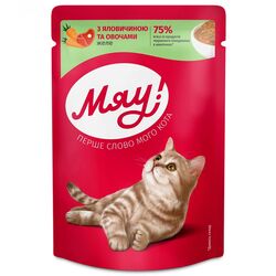 Корм для котів Мяу Желе з яловичиною, овочами, пауч 85 г
