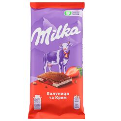 Шоколад молочний Milka Кремово-полунична начинка 90 г