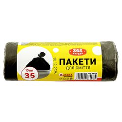 Пакети для сміття 365 чорні 35 л, 15 шт/рул.