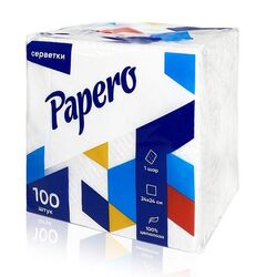 Серветки паперові Papero білі, 1 шар, 24х24 см, 100 шт/пач