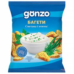 Сухарики пшеничні Gonzo Багети Сметана, зелень 50 г