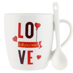 Набір посуду подарунковий: Чашка фарфорова Love+ложка