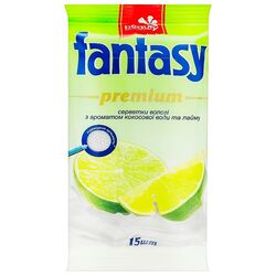Серветки вологі Fantasy Premium Кокосова вода, лайм 15шт/уп