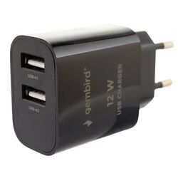 Адаптер для зарядки мережевий Gembird TA-UC-2A12-01-BK 2USB чорний