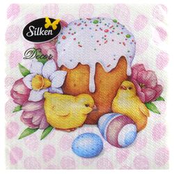 Серветки Silken Пасха з курчатами 2 шари 33х33 см,16 шт/пач