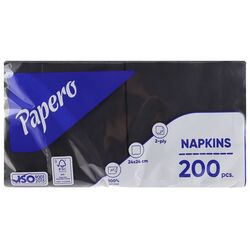 Серветки паперові Papero чорні 2 шари 24х24 см 200 шт/пач