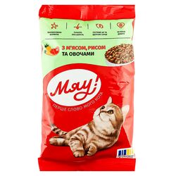 Корм для дорослих котів сухий Мяу з м'ясом, рисом, овочами 100 г