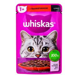 Корм для дорослих котів WHISKAS з яловичиною в соусі, пауч 85 г