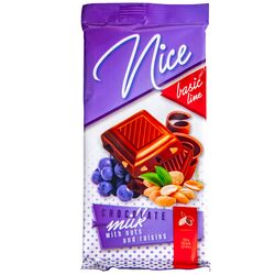 Шоколад молочний Nice з арахісом, родзинками 80 г