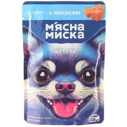 Корм для собак М'ясна Миска шматочки в соусі з лососем пауч 100 г