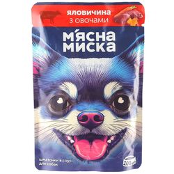 Корм для собак М'ясна Миска шматочки в соусі з яловичиною та овочами пауч 100 г