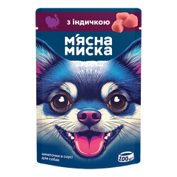 Корм для собак М'ясна Миска шматочки в соусі з індичкою, пауч 100 г