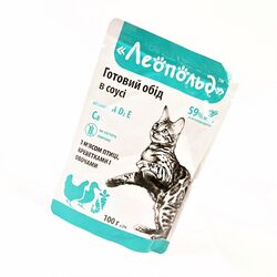 Корм для котів Леопольд Птиця, креветки, овочі пауч 100 г