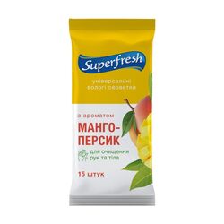 Серветки вологі Superfresh з ароматом манго-персик 15 шт/уп