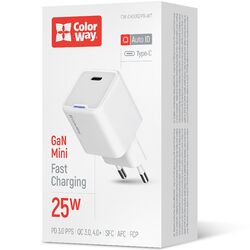 Адаптер для зарядки мережевий ColorWay CHS052PD Type-C білий 25 Вт