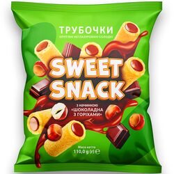 Трубочки круп’яні неглазуровані солодкі SWEET SNACK Шоколадні з фундуком 110 г