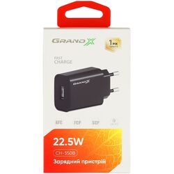 Адаптер для швидкої зарядки мережевий Grand-X CH-550В 1USB чорний