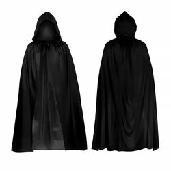 Плащ чорний, довгий Halloween з капюшоном