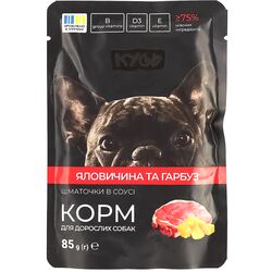 Корм для дорослих собак Кусь з яловичиною, гарбузом, пауч 85 г