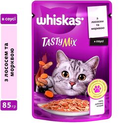Корм для котів WHISKAS TastyMix з лосось, морква в соусі, пауч 85 г