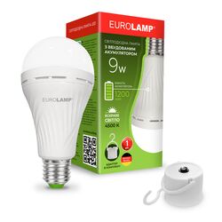 Лампа LED акумуляторна EUROLAMP 9Вт E27 яскраве світло 4500К