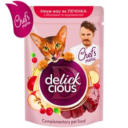 Корм для котів DELICKCIOUS зі смаком печінки, з яблуком, журавлиною пауч 85 г