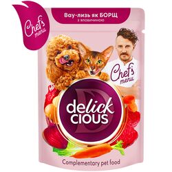 Корм для котів, собак DELICKCIOUS смак борщу з яловичини пауч 85 г