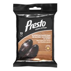 Серветки вологі для чищення взуття та виробів зі шкіри Presto Clean 15 шт/уп