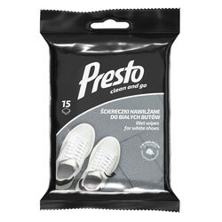 Серветки вологі для чищення білого взуття Presto Clean 15 шт/уп