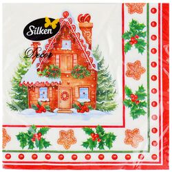 Серветки паперові Silken Новорічна хатинка 3 шари 33Х33 см, 18 шт/пач.