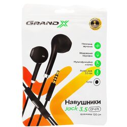 Навушники вставні дротові з гарнітурою Grand-X EP-67B чорні
