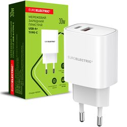 Адаптер зарядний мережевий EUROELECTRIC USB-A+Type-C 30 Вт білий