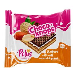 Вафлі POLUS Choco-Knops з молочною начинкою, карамеллю, арахісом 25 г